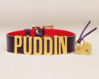 Shiny Purple PUDDIN Choker Cosplay Margot Robbie Necklace Suicide Squad Halloween Costume Leather BDSM collar neck