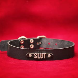 Black leather collar slut collar ddlg collar Leather BDSM collar bdsm bondage fetish Submissive Collar toys slave collar kitten play image 1