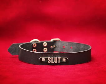 Black leather collar slut collar ddlg collar Leather BDSM collar bdsm bondage fetish Submissive Collar toys slave collar kitten play