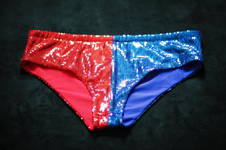 Red and blue sequin shorts Suicide Squad Sequin Hot Pants Cosplay Panty Birthday Party Wedding Halloween Costume Shiny Disco image 1