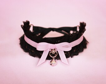 Black Choker DDLG collar pink lace Choker Kitten Play bdsm gothic choker Submissive Collar bdsm daddys girl slave collar ddlg toys