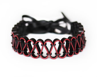 Black and red leather ruffle choker the suicide squad. Wavy leather collar. Curved leather necklace costume.