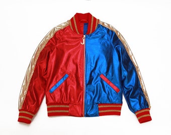 Property of Joker jacket blue and red with gold chain and embroidery Cosplay Costume Suicide Squad Kids Cosplay Puddin Yes Sir
