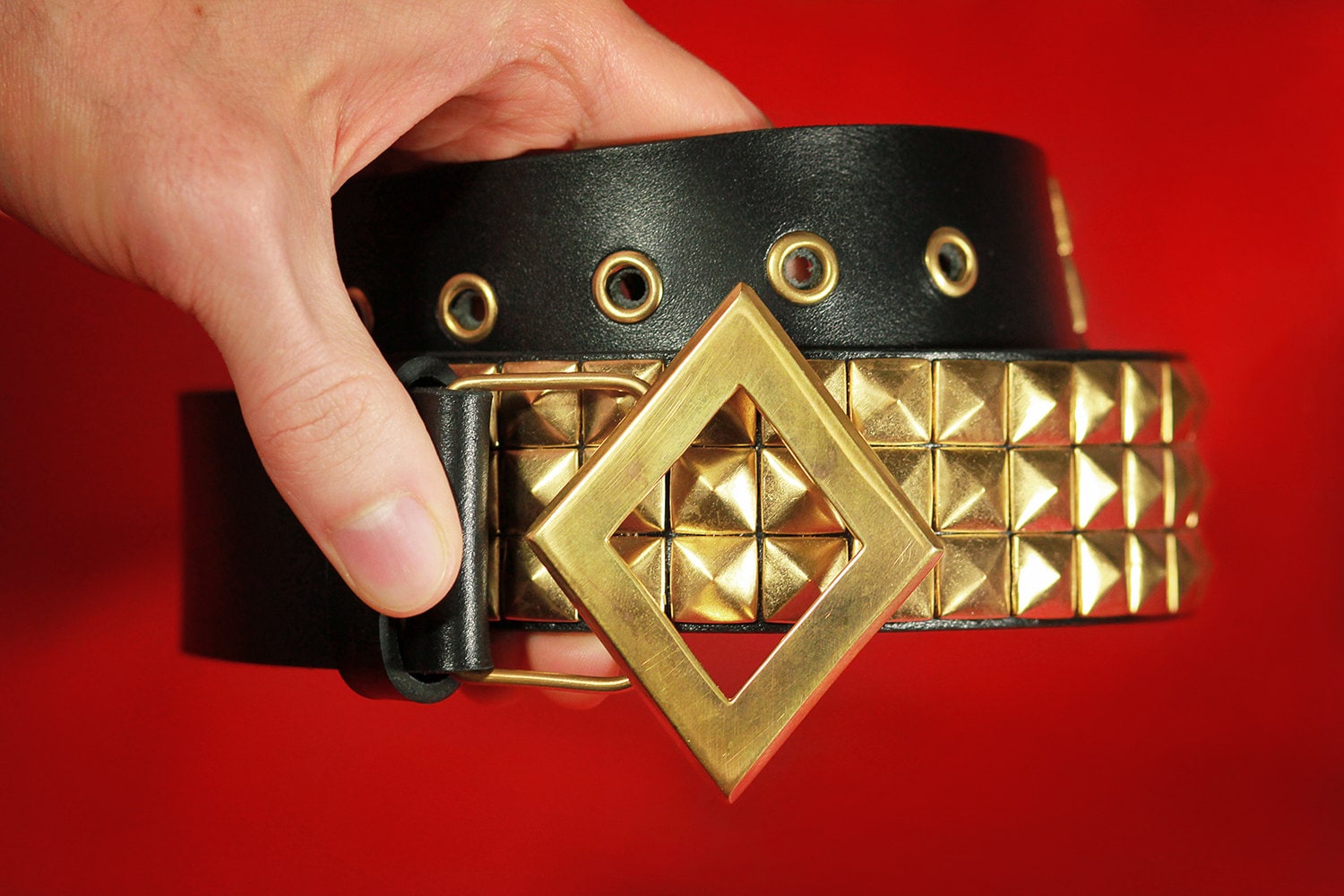 Diamond Belt High Quality Genuine Leather Belt With Pyramid Studs