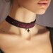 Purple choker woman Heart Charm purple necklace Kitten play purple BDSM collar black leather choker Violet jewelry sex Pet play