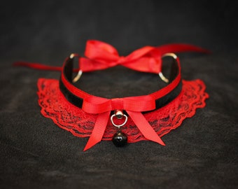 Red Choker DDLG collar red lace Choker Kitten Play bdsm gothic choker Submissive Collar bdsm daddys girl slave collar ddlg toy fetish choker
