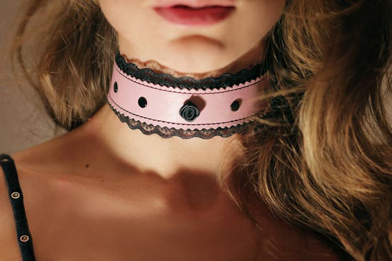 Submissive Collar BDSM Kitten Play Collar Pink Leather Choker pic pic