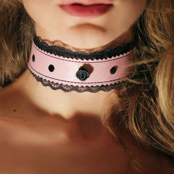 Submissive Collar BDSM Kitten Play Collar Pink Leather Choker leather bdsm choker pink choker fetish choker ddlg collar bdsm collar sex toys