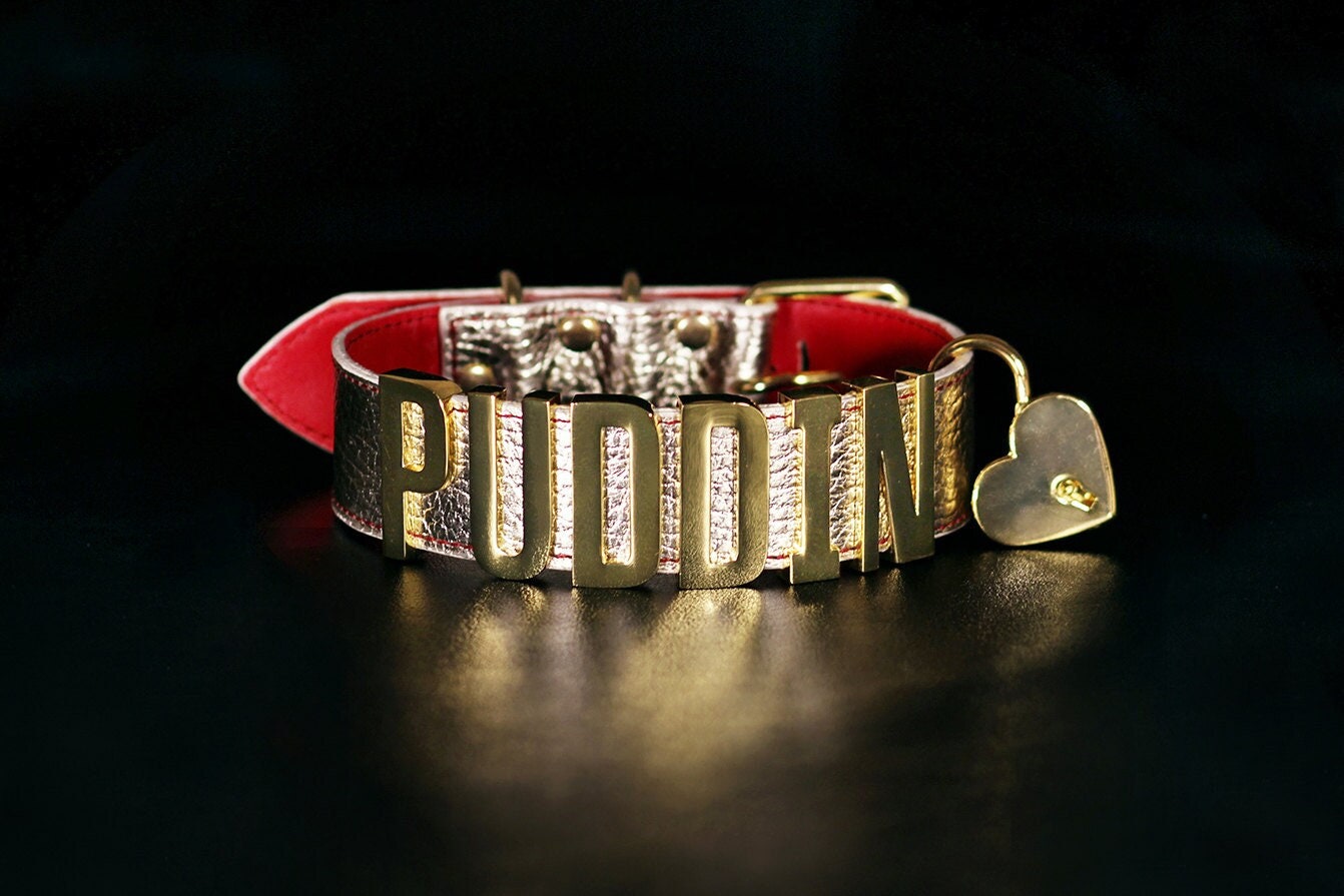 Gold Leather PUDDIN Collar Cosplay 
