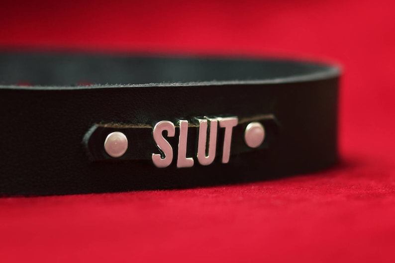 Black leather collar slut collar ddlg collar Leather BDSM collar bdsm bondage fetish Submissive Collar toys slave collar kitten play image 3