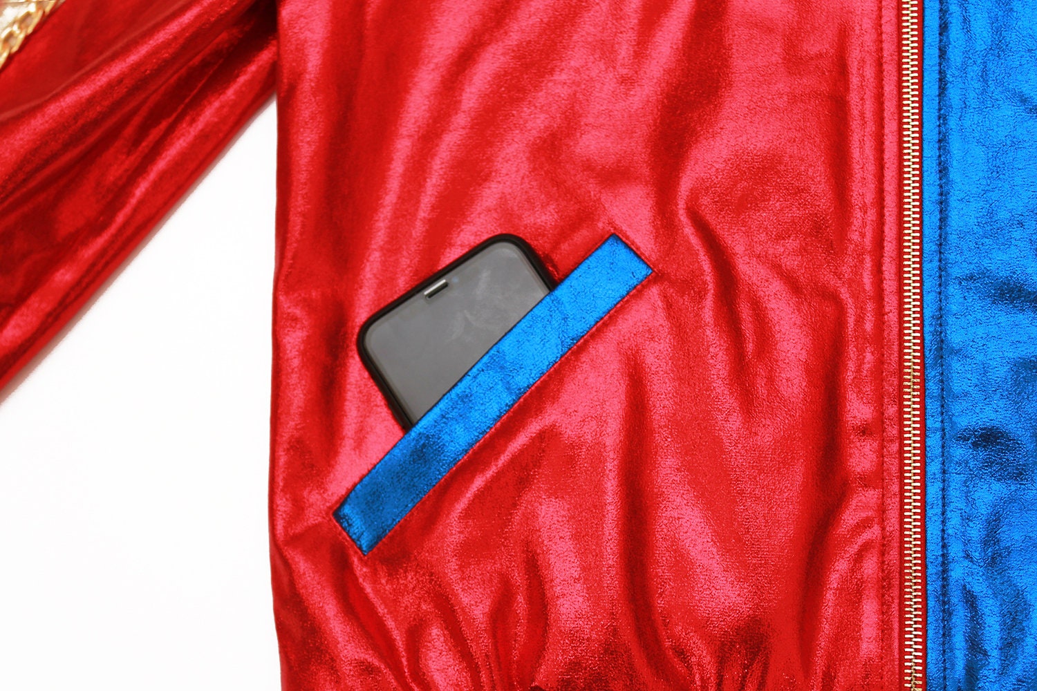Property of Joker Jacket Blue and Red With Gold Chain and