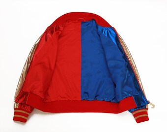Property of Joker Jacket Blue and Red With Gold Chain and