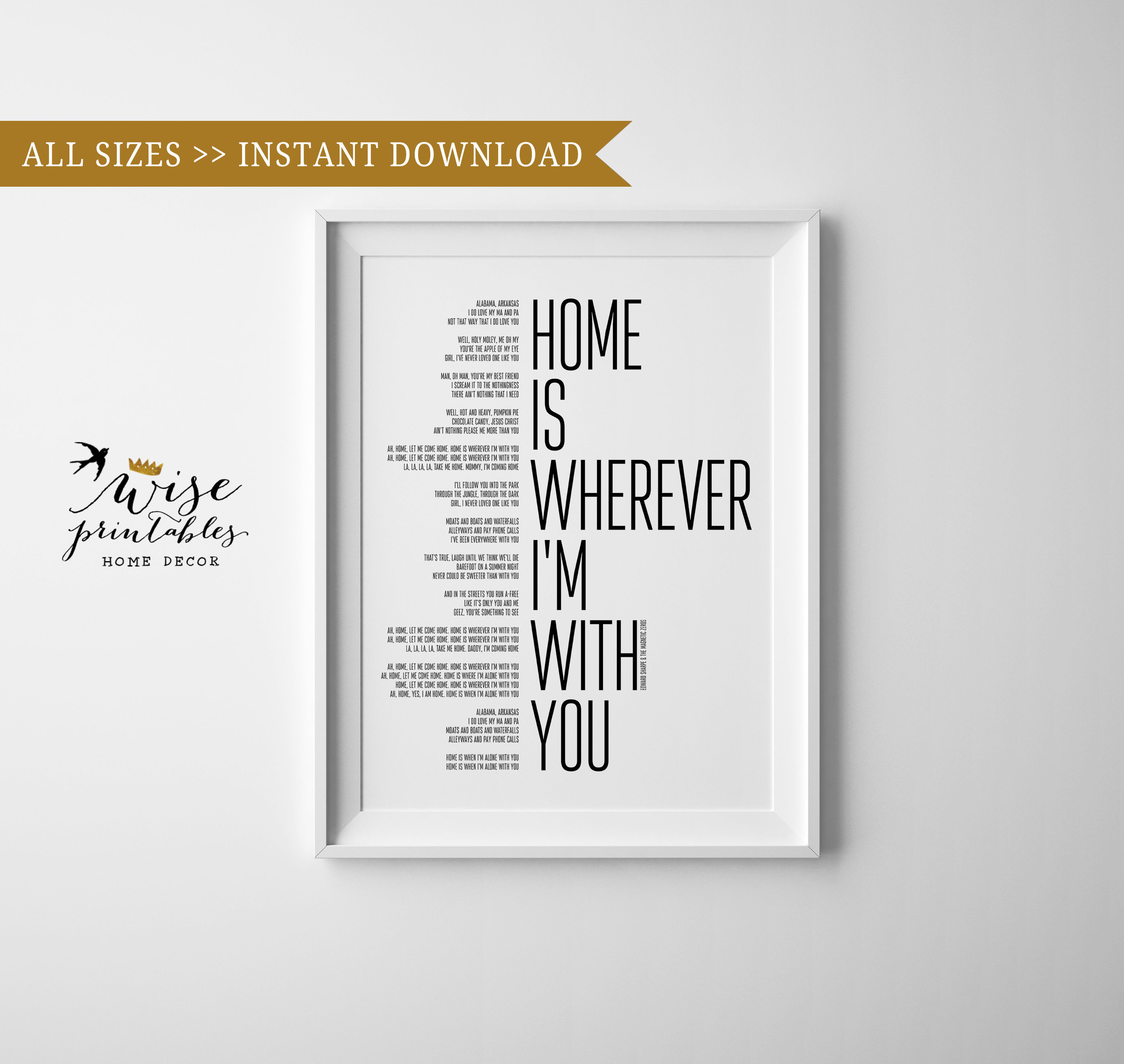 Home Is Wherever I'm With You song print family gift Etsy
