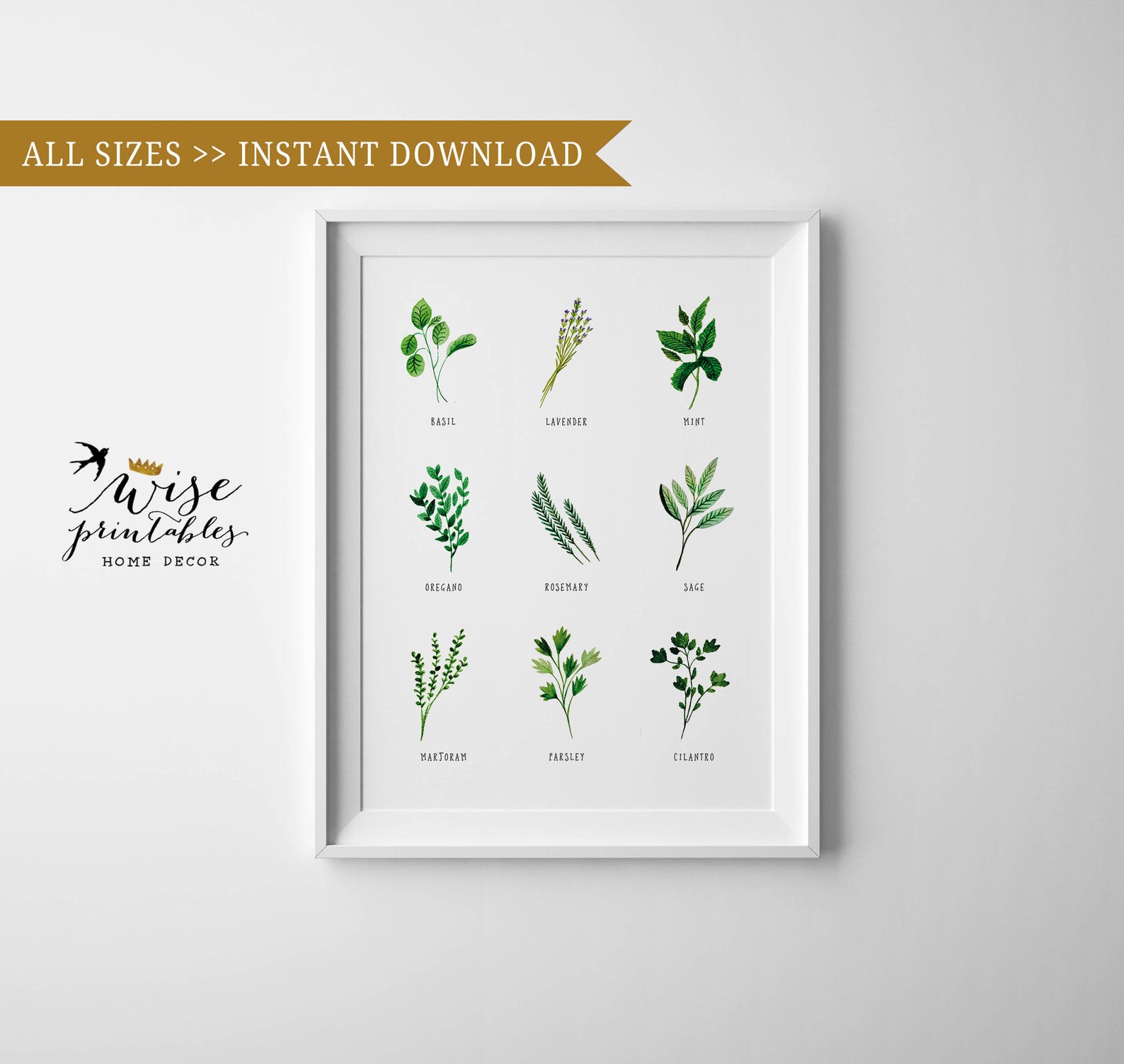 Kitchen Botanical Herbs print decor Culinary Green Etsy
