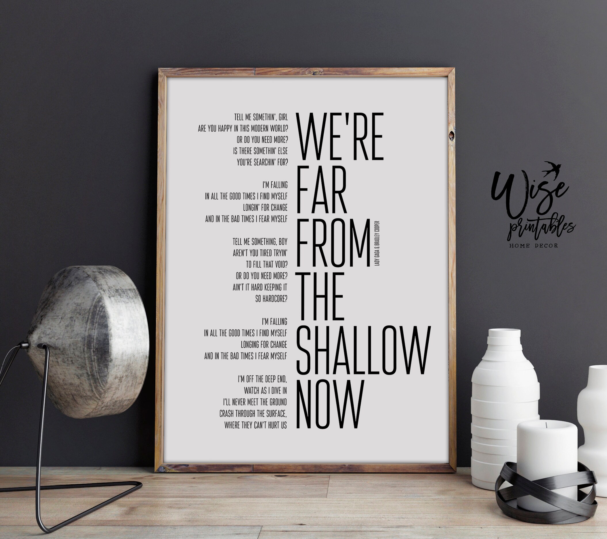 Far from the shallow song print Lyrics decor Printable wall Etsy