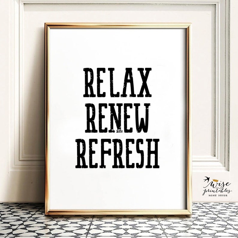 Relax Refresh Renew Bathroom wall art print poster sign black Etsy