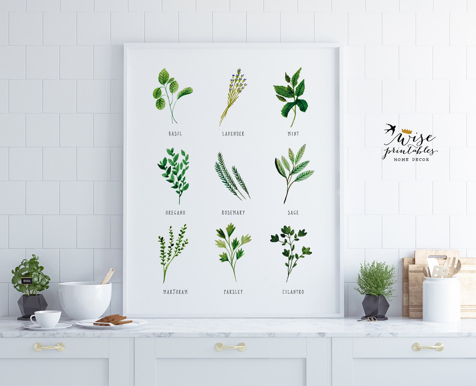 Kitchen Botanical Herbs print decor Culinary Green Etsy
