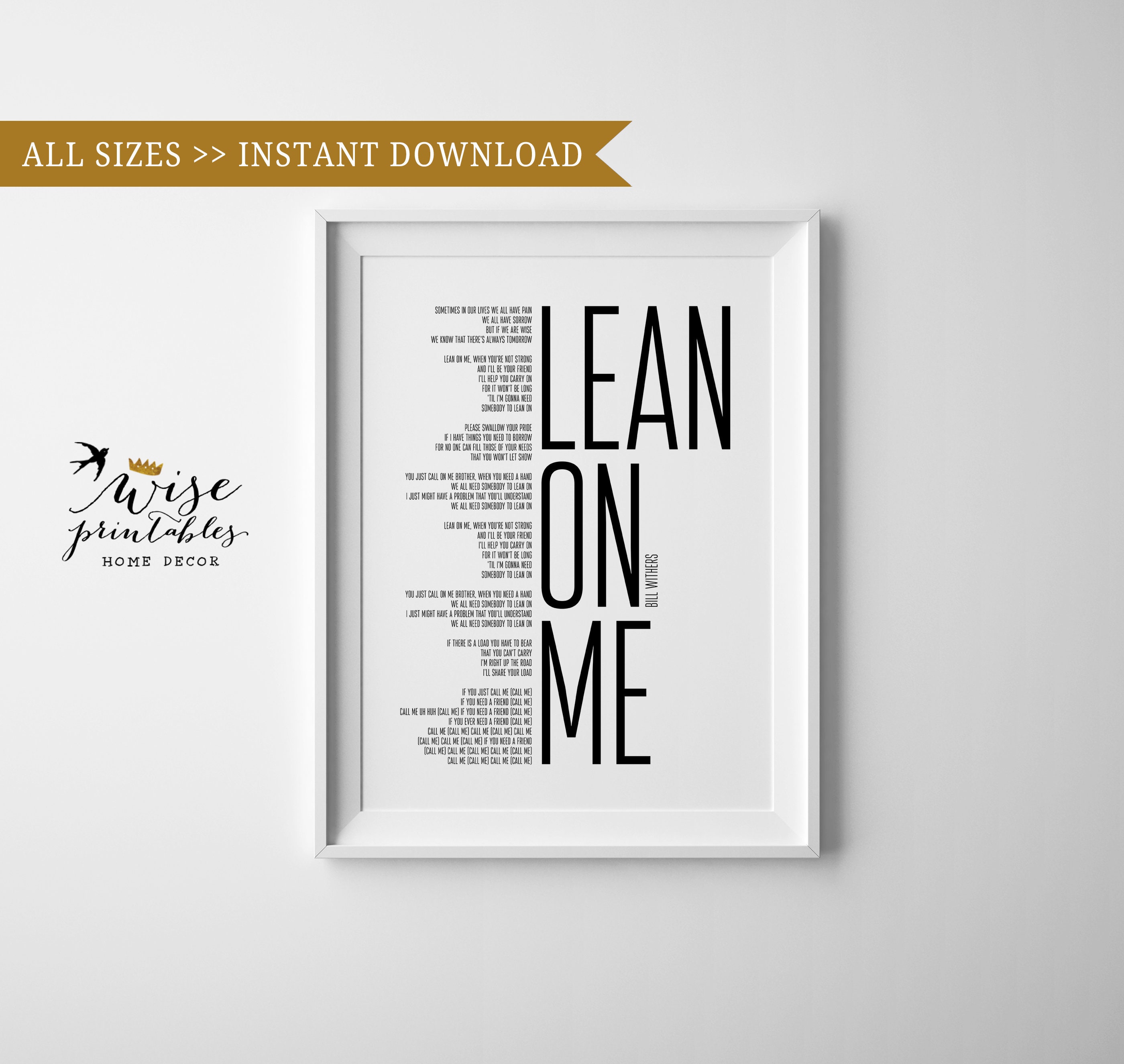 Bill Withers Lean On Me Song Print Friend Gift Lyrics Decor Etsy Singapore