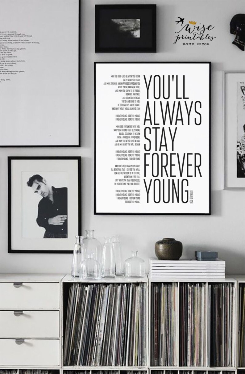 Rod Stewart Forever Young Lyrics decor song print black white | Etsy