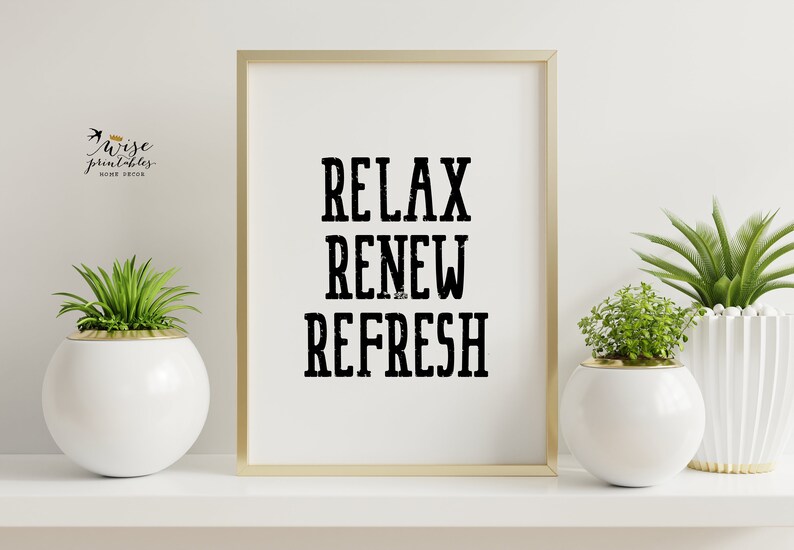 Relax Refresh Renew Bathroom wall art print poster sign black Etsy