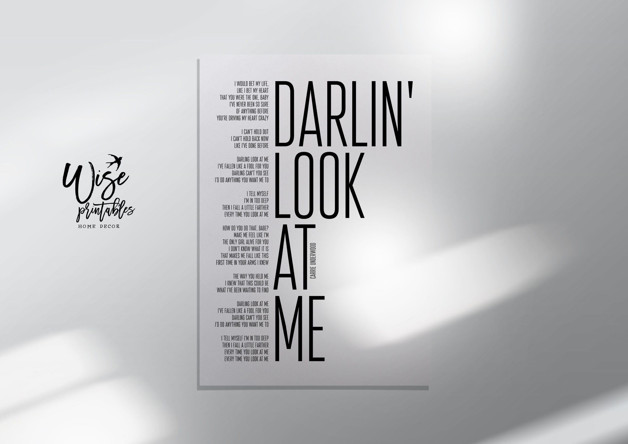 Look at Me song print Carrie Underwood bridal love lyrics | Etsy