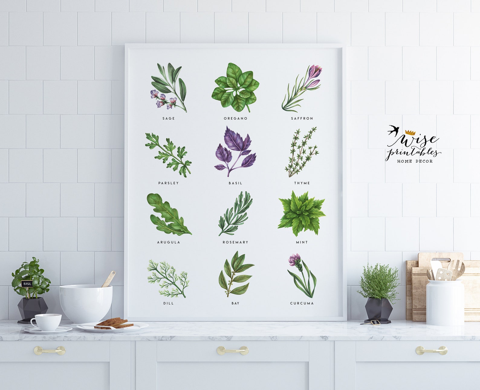 Kitchen Botanical Herbs print decor Culinary Green Etsy