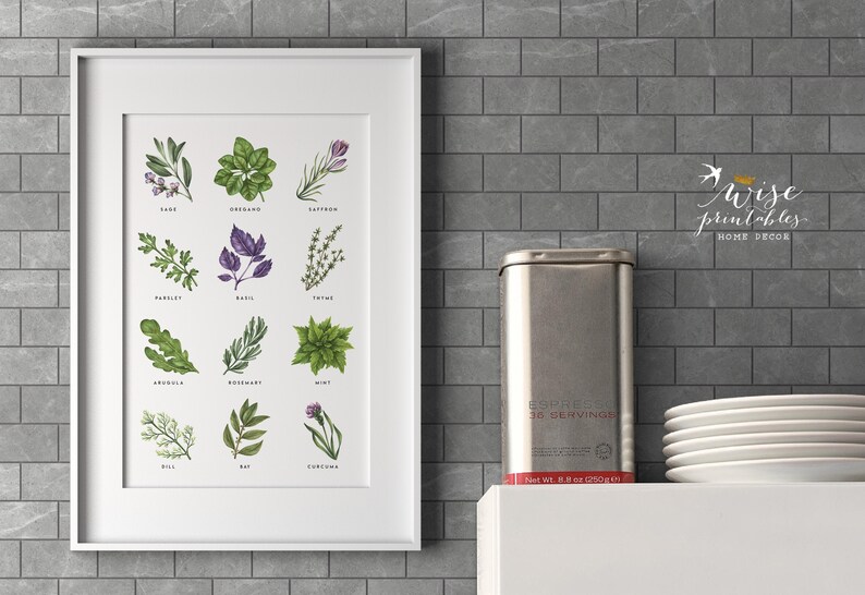 Kitchen Botanical Herbs print decor Culinary Green Etsy