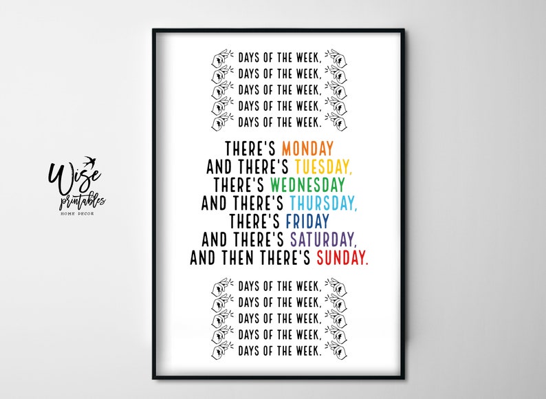 Days Of The Week Song To Addams Family Days of the Week Song Addams Family Song Text Montessori | Etsy