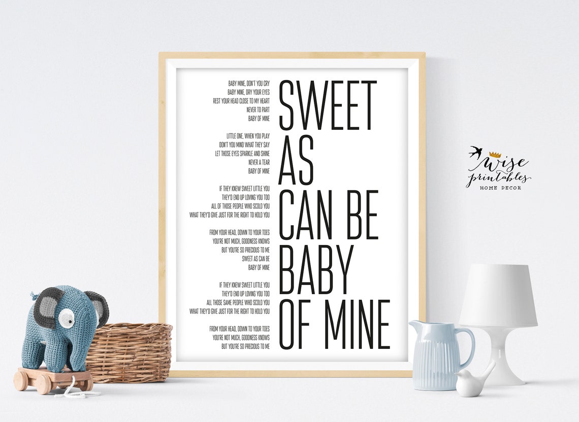 Sweet As Can Be Baby Mine Song Lyrics Printable Baby Nursery Etsy