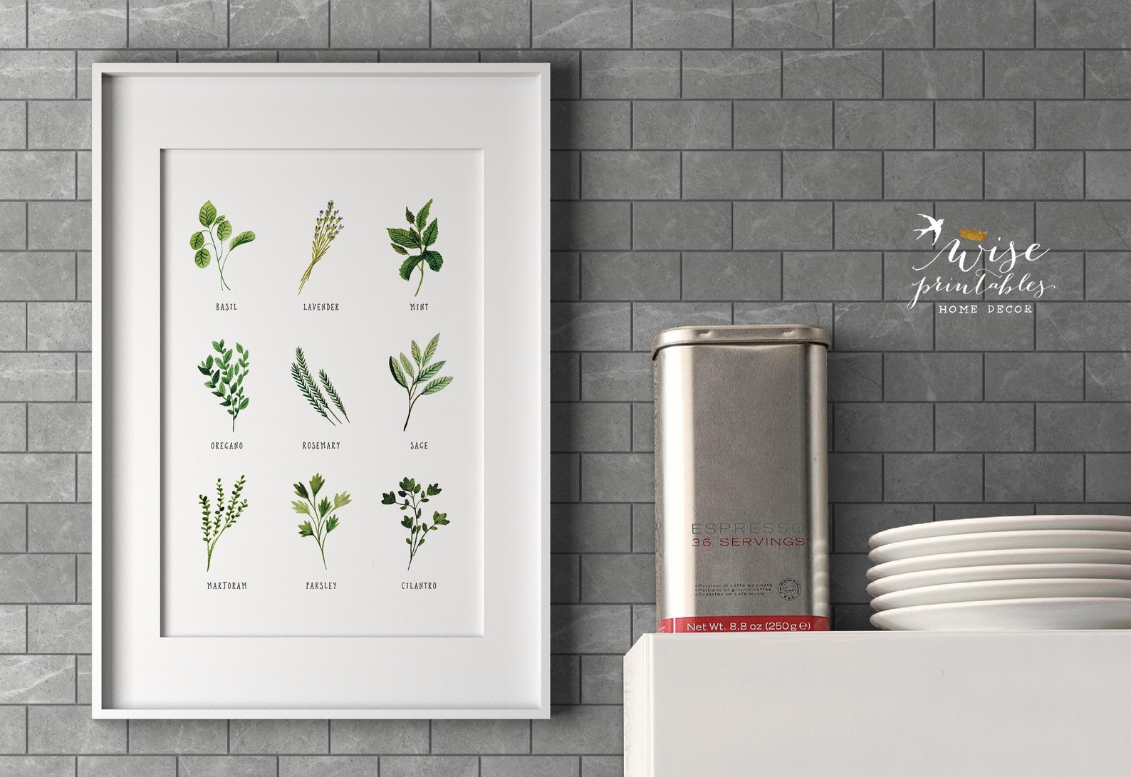 Kitchen Botanical Herbs print decor Culinary Green Etsy