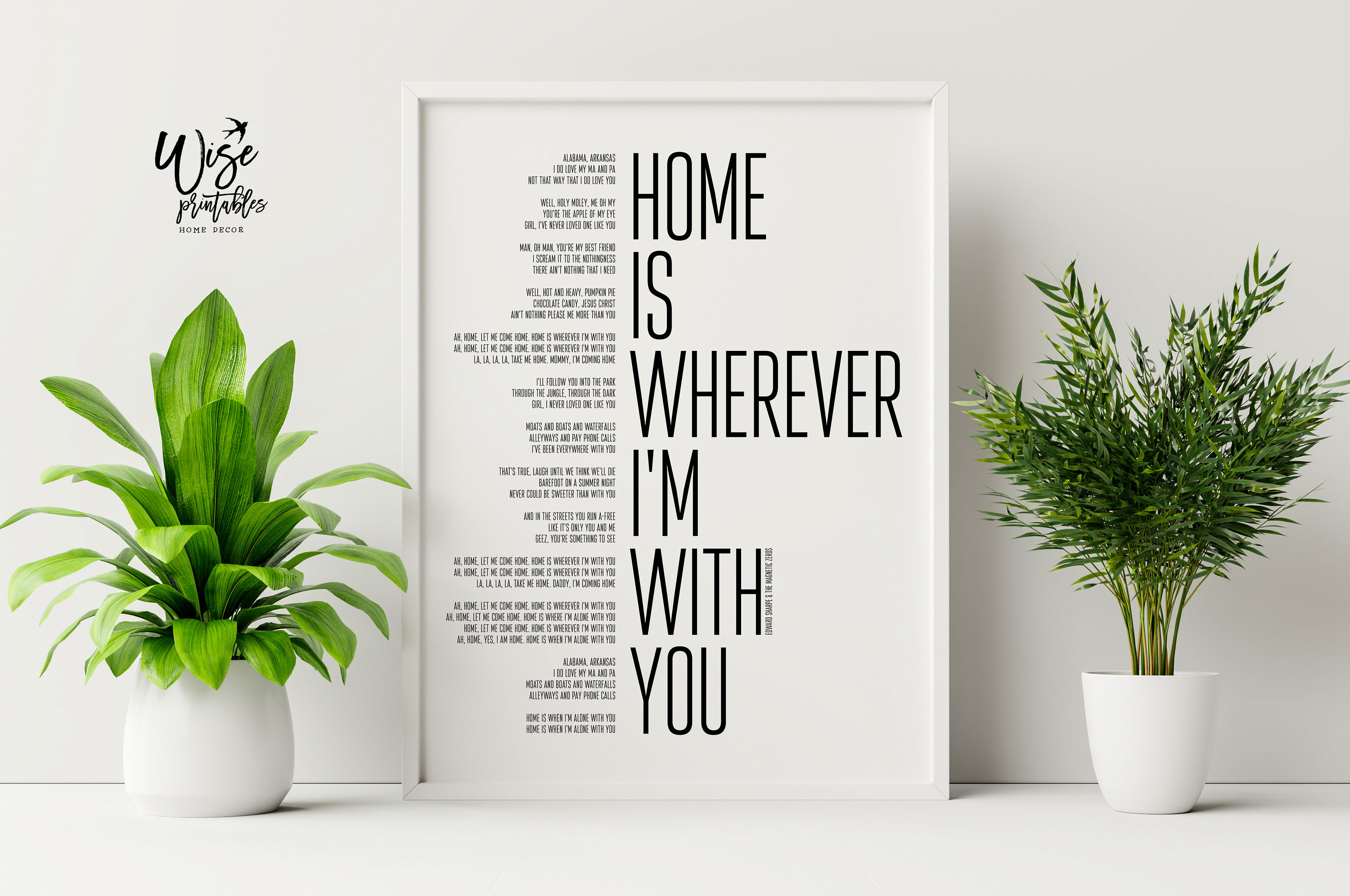 Home Is Wherever I'm With You song print family gift Etsy