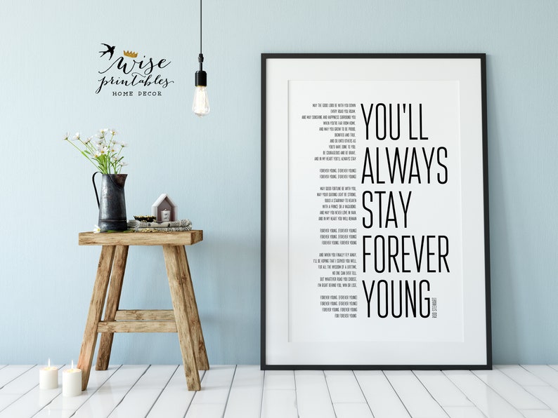 Rod Stewart Forever Young Lyrics decor song print black white Etsy