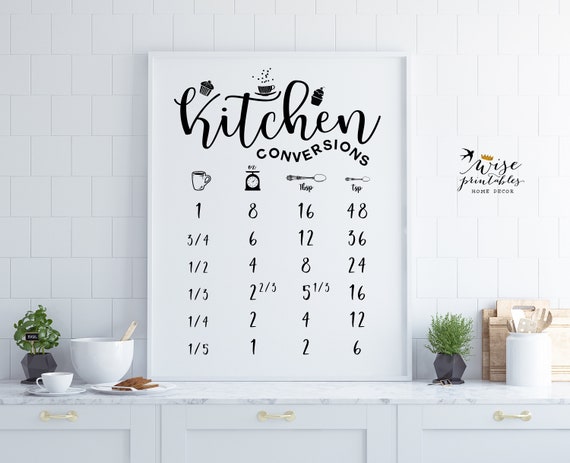 Kitchen conversions chart measurements sheet cooking | Etsy