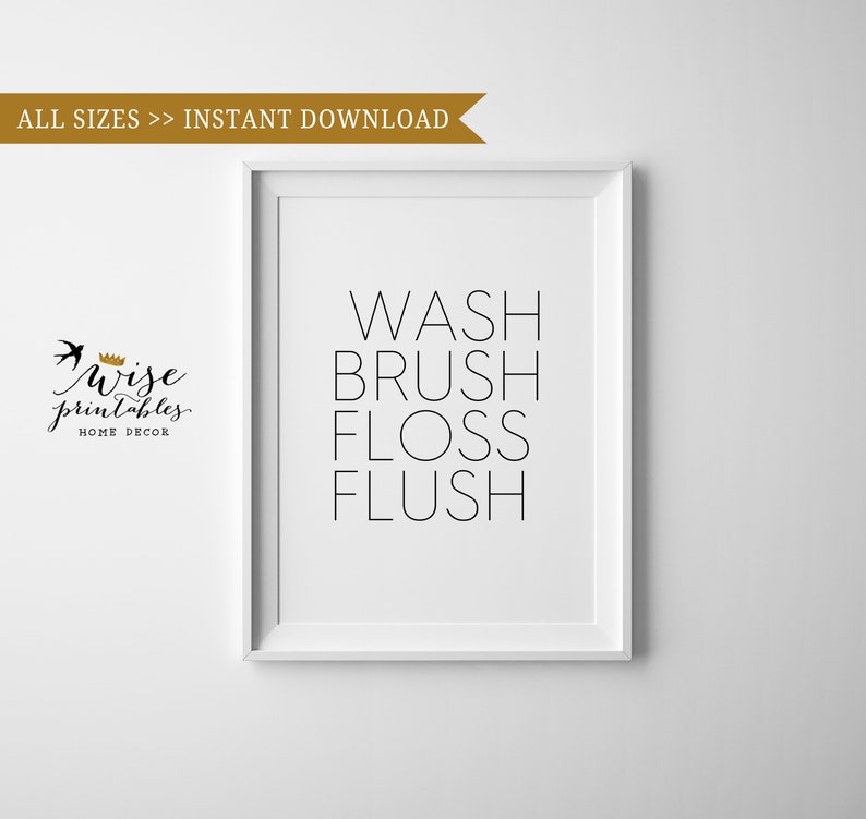 Bathroom reminder Black White Kids bathroom rules poster Etsy