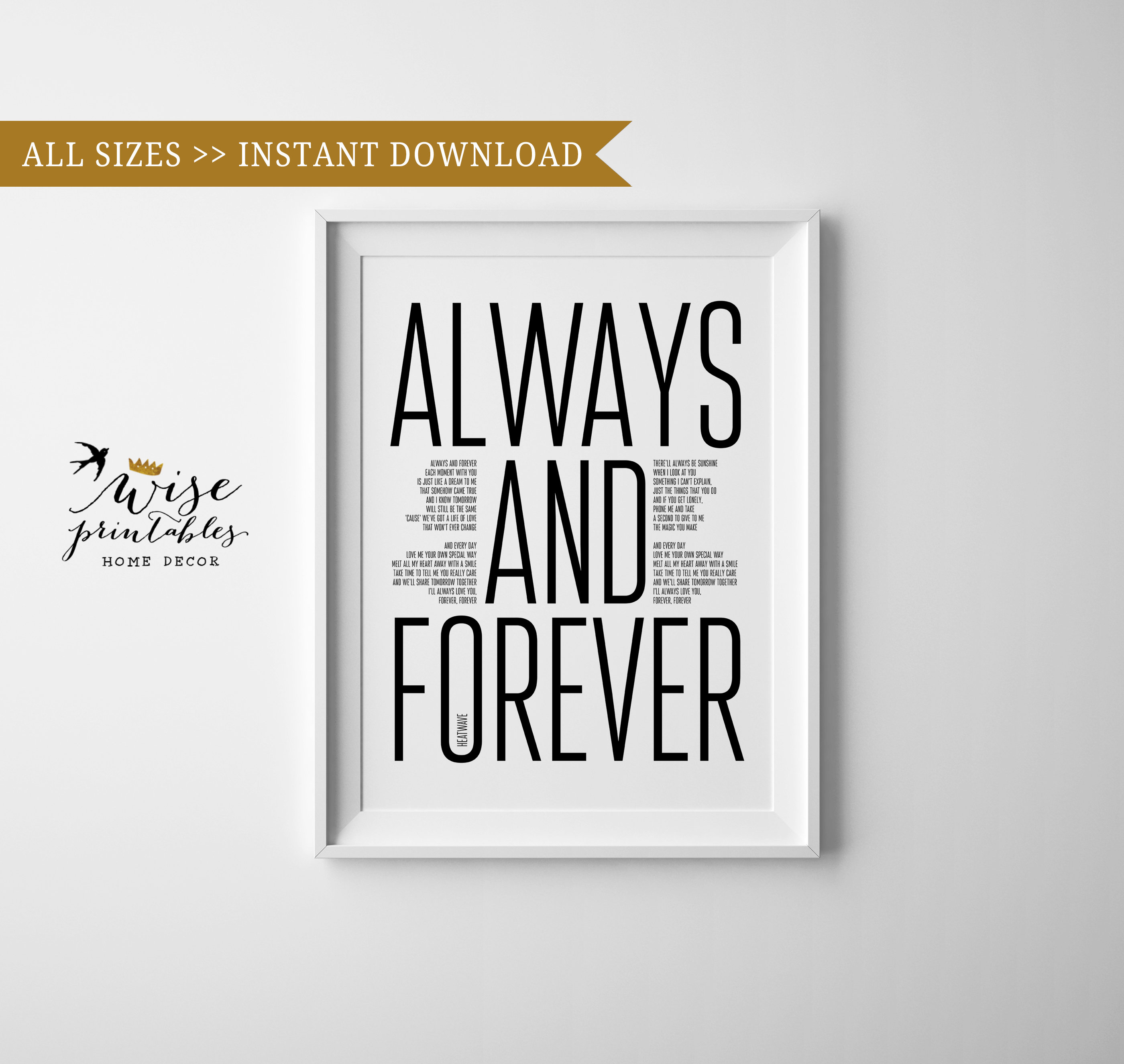 Heatwave always and forever song print bridal love lyrics etsy