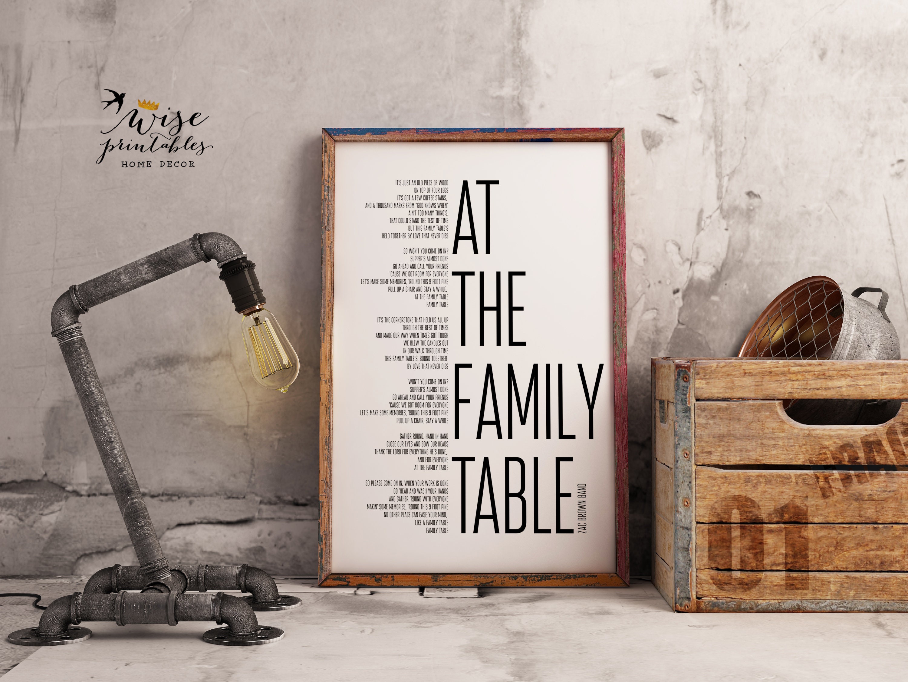 Family Table song print Zac Brown Band Lyrics decor Kitchen Etsy