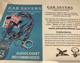 Child Length Butterfly Lanyard Hearing Aid or Cochlear Implant Clips
