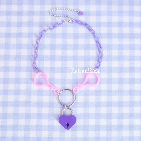 necklace heart clip purple | kawaii