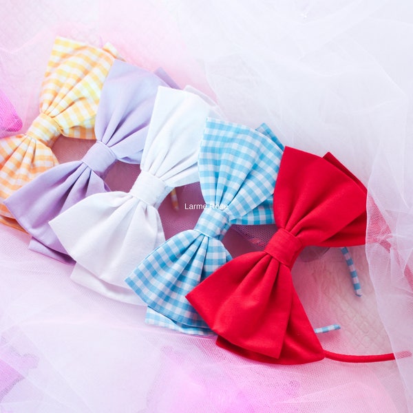 Headbow lolita pastel | pastel pink blue green lilac black white yellow and gingham