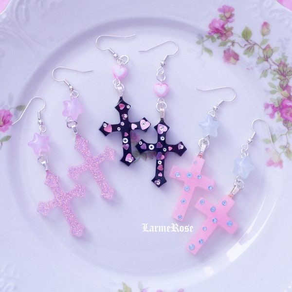 earrings cross pastel | pastel goth