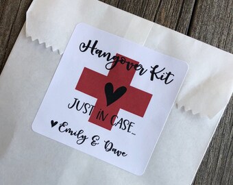 Hangover kit sticker, hangover kit, in sickness and in health, wedding welcome bag stickers
