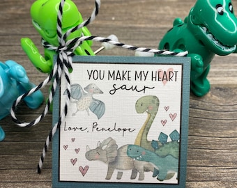 Dinosaur Valentine's Day Card for Kids Class Parties, School Valentines for Preschool, You Make my Heart Saur Valentine