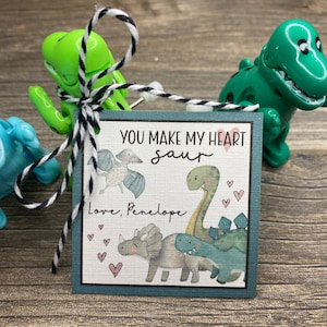 Dinosaur Valentine's Day Card for Kids Class Parties, School Valentines for Preschool, You Make my Heart Saur Valentine