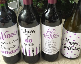 60th birthday wine label gift, Birthday Gifts for woman, Cheers to 60 years, 60th birthday gift, wine label birthday present, 60 years old