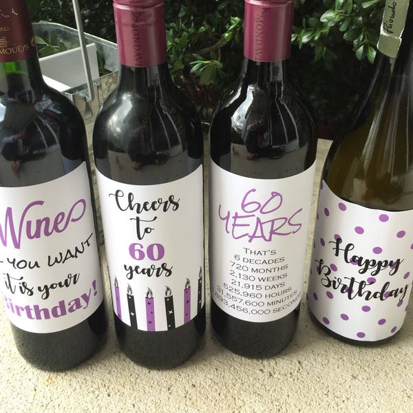 60th birthday wine label gift, Birthday Gifts for woman, Cheers to 60 years, 60th birthday gift, wine label birthday present, 60 years old