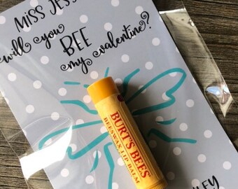 Teacher Valentine, kids valentines, valentines for kids, Valentines Day card for teacher, Personalized Burts bees chapstick, lip balm