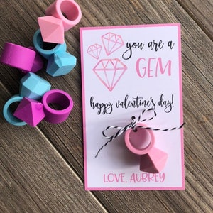 Kids Valentine, Kids Valentines, Valentines for kids, school valentines, kids Valentine&#39;s Day cards - Personalized Diamond GEM RING ERASER