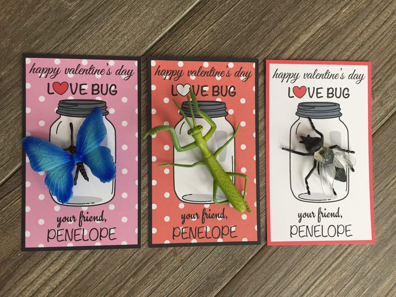 Bug Kids Valentine's Day Card for school, girls or boy valentines for class exchange, preschool Kids Valentines, LOVE Bug image 4