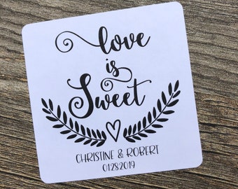 Love is sweet sticker, wedding favor sticker, Love is sweet so take a treat, Wedding Favor, Bridal Shower Favor, Engagement Party Favor