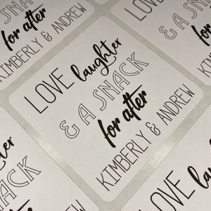 Love laughter and a snack for after snack sticker, Wedding Welcome bag stickers, Wedding Hotel bags, Favor image 6